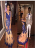 Mermaid Royal Blue Lace V Neck Tulle Prom Dress LBQ3139