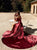 Burgundy Off The Shoulder A Line Satin Prom Dresses