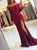 Lace Slit Sweep Train Red Prom Dresses
