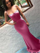 Mermaid Spaghetti Straps Satin Pleats Pink Prom Dresses 