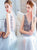 Sweep Train Blue Open Back Evening Dresses