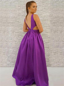 Sweep Train Purple Evening Dresses with Pockets