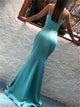 Sweep Train Blue Evening Dresses