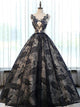Chic Black Lace A Line Appliques Tulle Prom Dresses