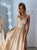 A Line Spaghetti Straps V Neck Appliques Satin Prom Dresses