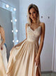 Sweep Train Champagne Evening Dresses