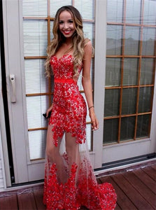 Sheath Sweetheart Sweep Train Tulle Appliques Prom Dresses 