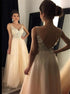 A Line V Neck Open Back Tulle Prom Dress With Applique LBQ2463