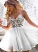 A Line Spaghetti Straps White Short Prom Dresses with Appliques