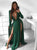 A Line V Neck Long Sleeves Split Chiffon Green Prom Dresses 