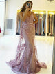 Mermaid Pink Appliques Backless Tulle Prom Dresses