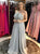 A Line Gray Sleeveless Slit Beaded Spaghetti Straps Chiffon Prom Dresses 