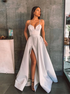 A Line Spaghetti Straps Gray Prom Dress Split LBQ1056