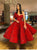 Puffy Sleeves Red Prom Dresses with Pleats