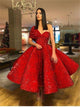 Puffy Sleeves Red Prom Dresses with Pleats