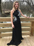 Black Halter Sheath Beading Satin Prom Dresses LBQ2588