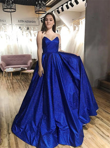 Royal Blue Sweetheart A Line Pleats Prom Dresses 