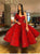 Red Sequin Ball Gown Prom Dresses with One Shoulder Tea Length Puffy 