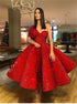 Red Sequin Ball Gown Prom Dresses with One Shoulder Tea Length Puffy LBQ1851