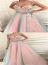 A Line Spaghetti Straps Tulle Prom Dresses with Flowers Beadings LBQ2503