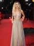 A Line Gold Sequin Criss Cross  Prom Dresses LBQ1234