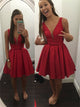 A Line V Neck Satin Pleats Homecoming Dresses 