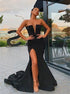 Black Mermaid V Neck Strapless Prom Dresses with Slit LBQ2360