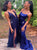 A Line Royal Blue Satin Prom Dresses