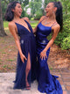 A Line Royal Blue Satin Prom Dresses