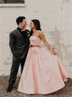A Line Two Pieces Satin Pink Pockets Prom Dress