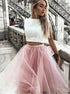 Lace Sleeveless A Line Two Pieces Prom Dresses LBQ1614