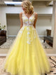 Sweep Train Yellow Evening Dresses