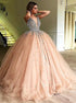 Ball Gown V Neck Sleeveless Rhinestones Tulle Prom Dresses LBQ1661