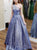 One Shoulder Sparkly Blue Sequin A Line Satin Prom Dresses 