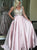 Beaded Satin Ball Gown Open Back V Neck Satin Prom Dresses with Pockets