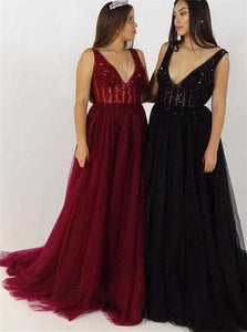 Sweep Train Black Evening Dresses