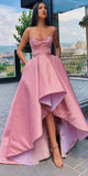 Pink Asymmetrical A Line Sweetheart Prom Dresses with Pleats