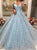 Ball Gown Light Blue Lace Off the Shoulder Prom Dresses