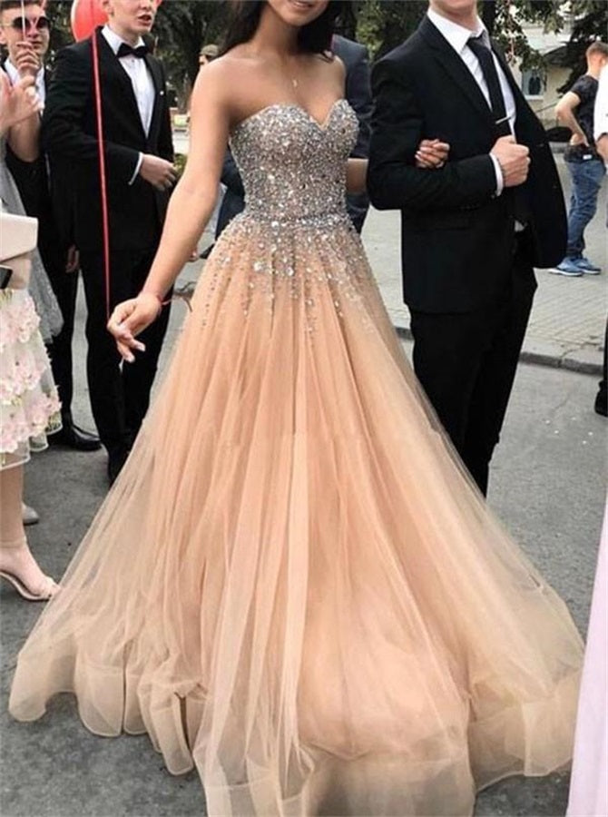A Line Sweetheart Tulle Prom Dresses with Beadings | Alinepromdress A Line Sweetheart Tulle Prom Dresses with Beadings | Alinepromdress