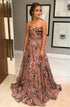 A Line Sweetheart Blush Printed Chiffon Prom Dress with Beading LBQ3304