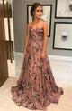 A Line Sweetheart Blush Printed Chiffon Prom Dresses with Beadings 