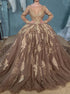 Ball Gown Long Sleeves Tulle Appliques Open Back Prom Dress LBQ2756