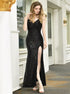Mermaid Black Sequins Spaghetti Straps V Neck Prom Dress with Slit LBQ2399