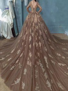 Sweep Train Champagne Open Back Evening Dresses