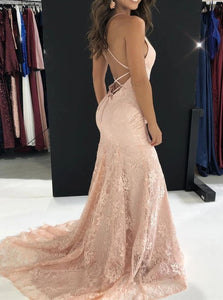 Pink Sweep Train Prom Dresses