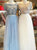 Two Piece Short Sleeves Blue Prom Dresses
