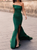 Mermaid Cap Sleeves Satin Green Prom Dresses