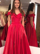 Sweep Train Red Evening Dresses with Pockets