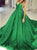 Green Sequin Ball Gown V Neck Prom Dresses with Pleats 