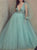 A Line Green V Neck Tulle Long Sleeves Prom Dresses 